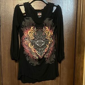 Black Graphic Women's Top Harley Davidson